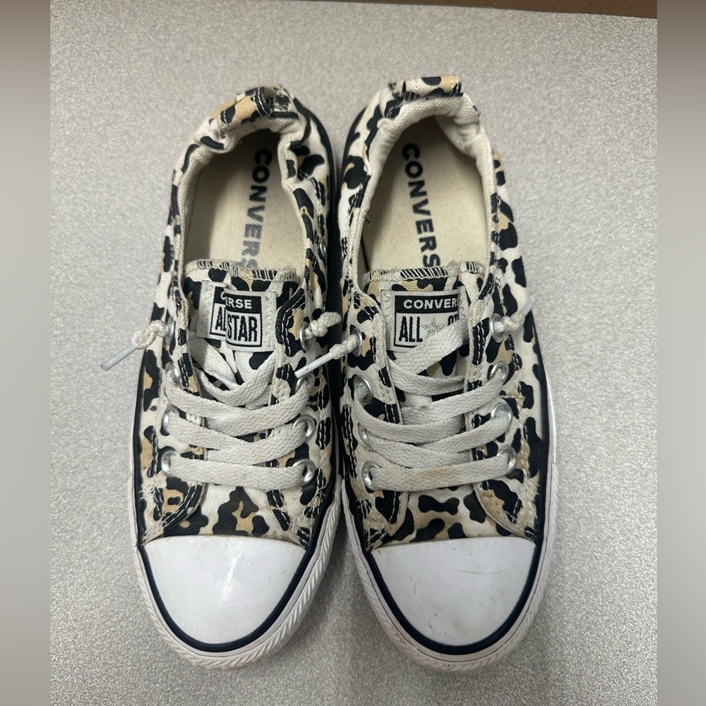 Converse Shoreline Leopard Print Elastic Heel Sneakers Women 6 White Tan Black